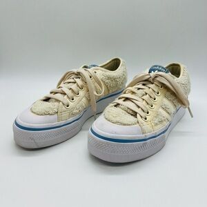 ADIDAS NIZZA WOMEN’S CREAM/BLUE COLORED PLATFORM SNEAKERS SIZE 9